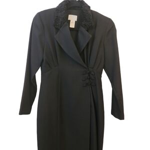 Expo Vintage Black Semi Formal Long Sleeve Dress With Faux Fur Collar Size 6P